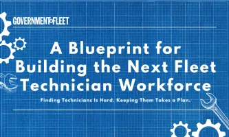 A blueprint with tool graphics and text about technicians. 