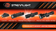 Streamlight promotional graphic showcasing four lighting products: TLR-3X, PolyTac 1X, ProTac Rail Mount 1L-X, and ProTac Rail Mount VIR Pro, displayed against an orange and black background with the Streamlight logo.