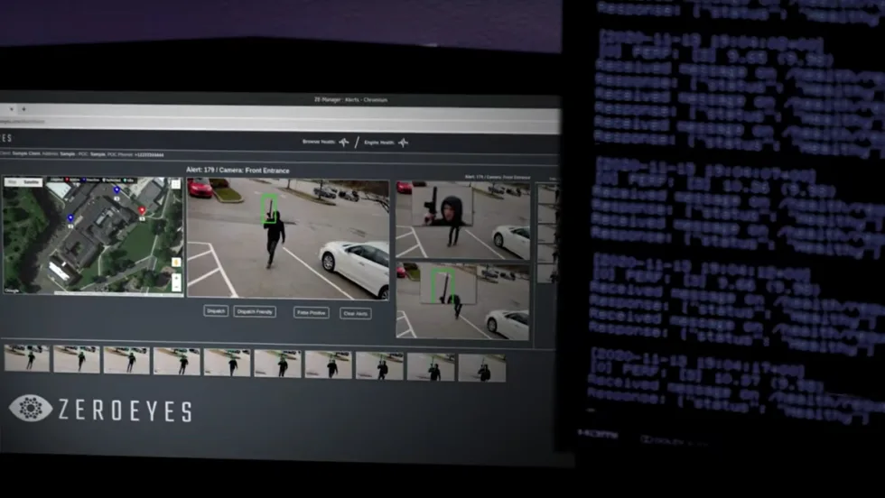 Screenshot image of gun detection software showing images of firearm detections.