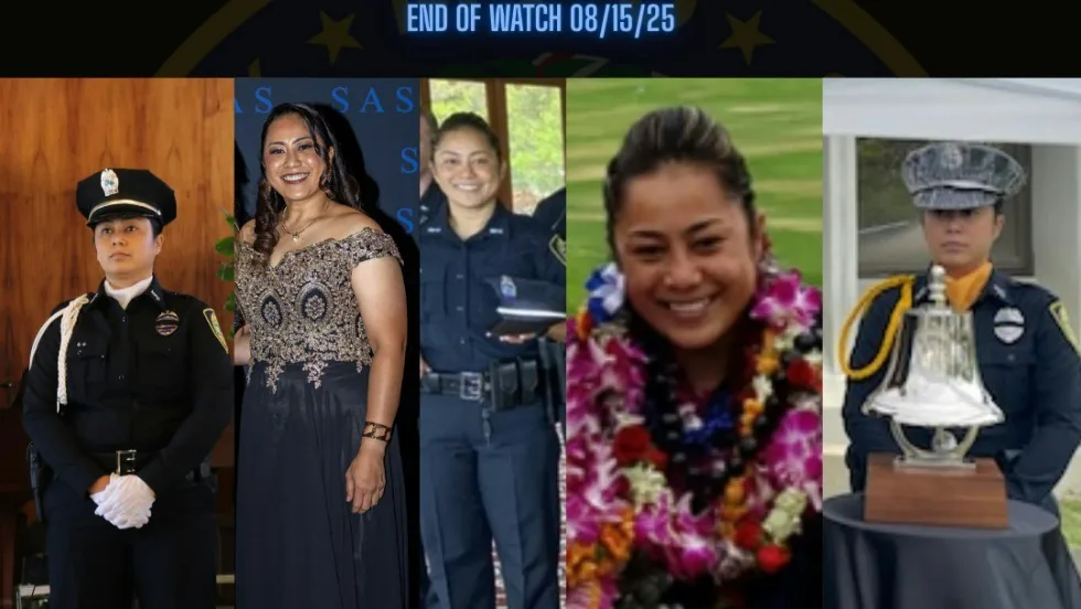 Memorial tribute collage for Officer Suzanne O, showing police career highlights