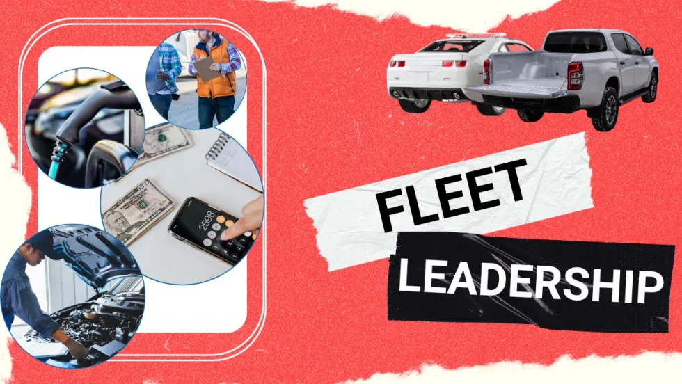 a collage of fleet images, including trucks, data, and people. 
