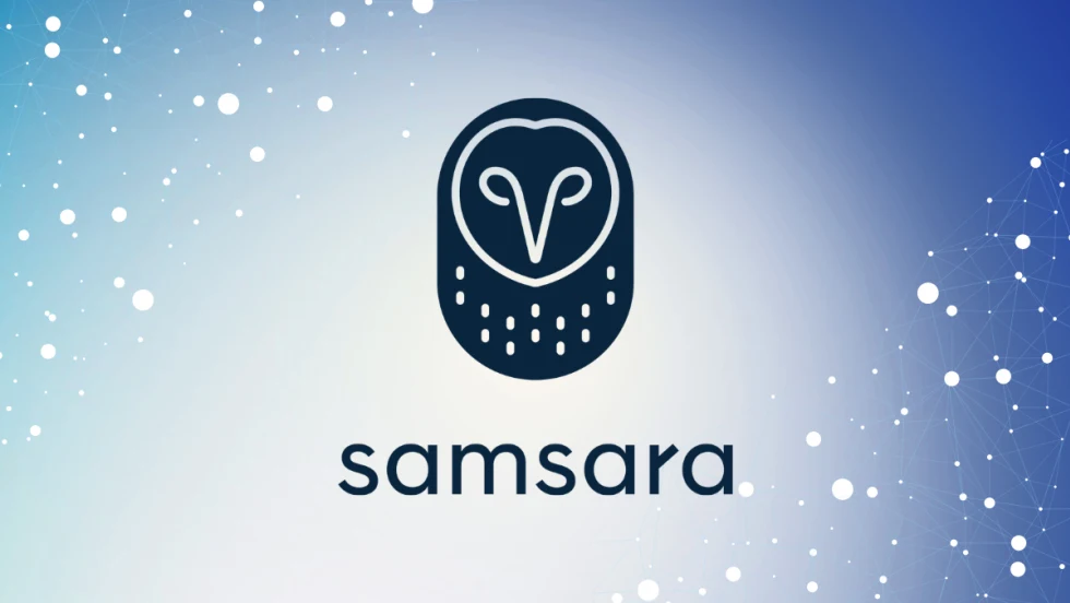 Samsara logo graphic promoting the company’s new AI-powered Public Sector Suite for infrastructure, waste management, and student transportation operations.