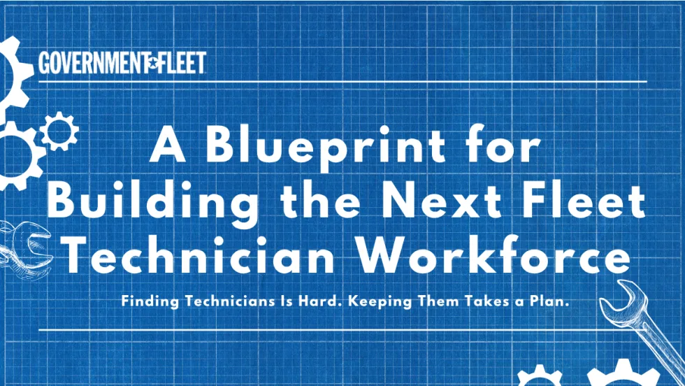 A blueprint with tool graphics and text about technicians. 