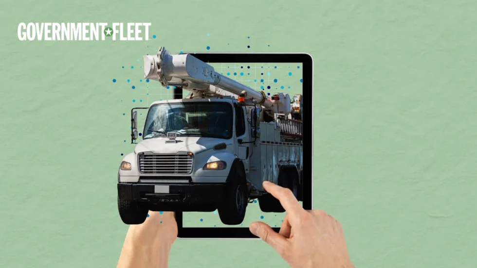 a GRAPHIC OF A TABLET WITH a VEHICLE AND GF LOGO.
