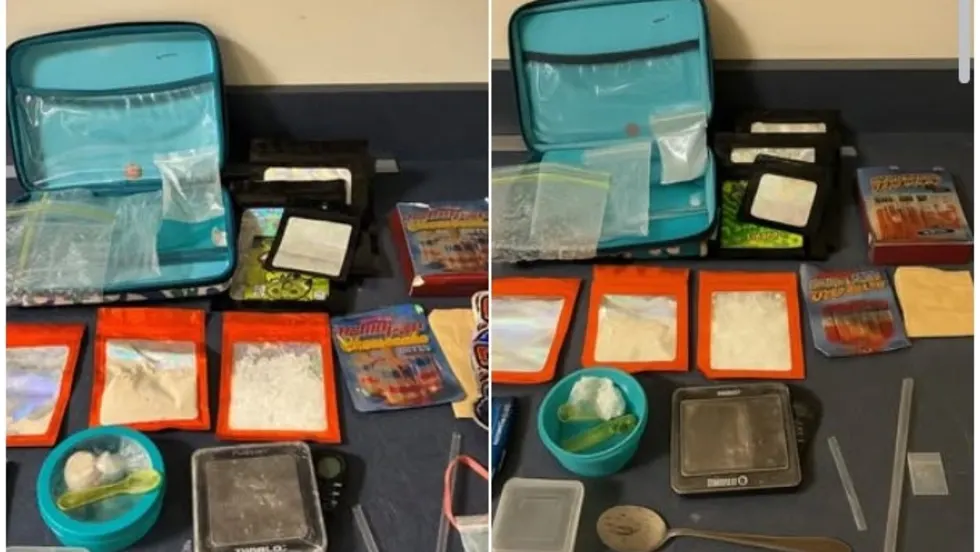 Westbrook Police evidence display with seized substances and police department logo