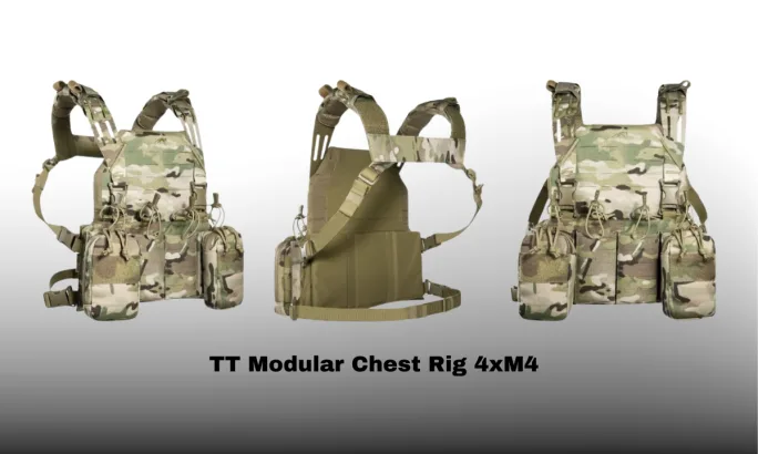 Three images of a tactical chest rig