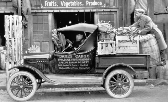 A Ford Model TT in the early 1900s