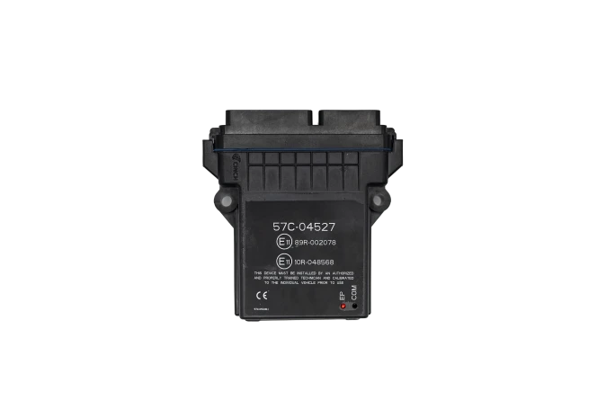 Black electronic control module with technical identification number 57C-04527