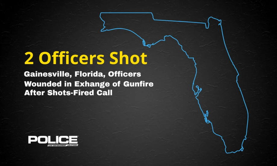 Black background, outline of Florida, headline 2 Officers Shot