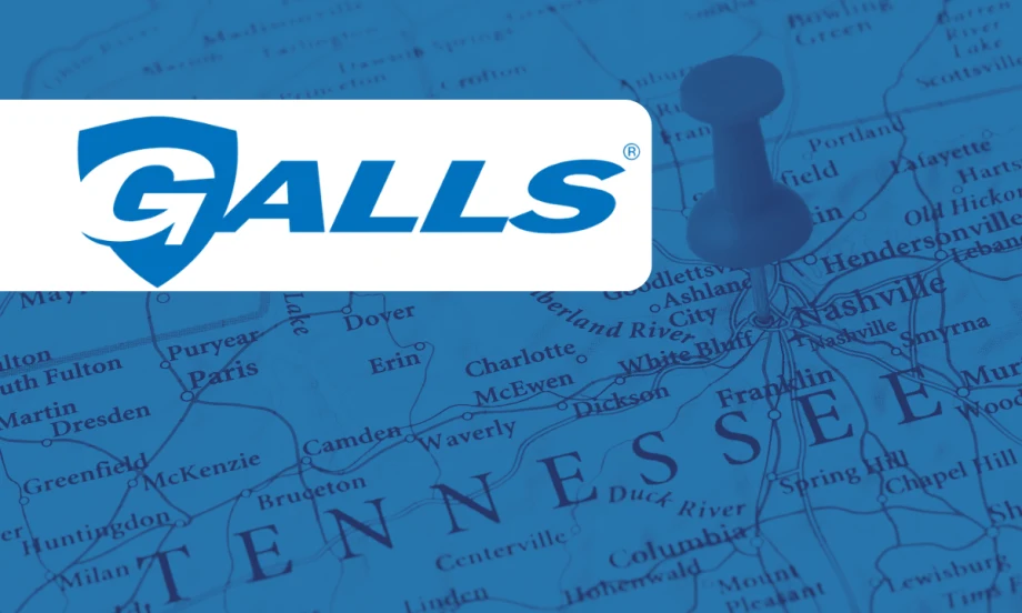 GALLS logo against a white box set atop a blue-tinted map of Tennessee.