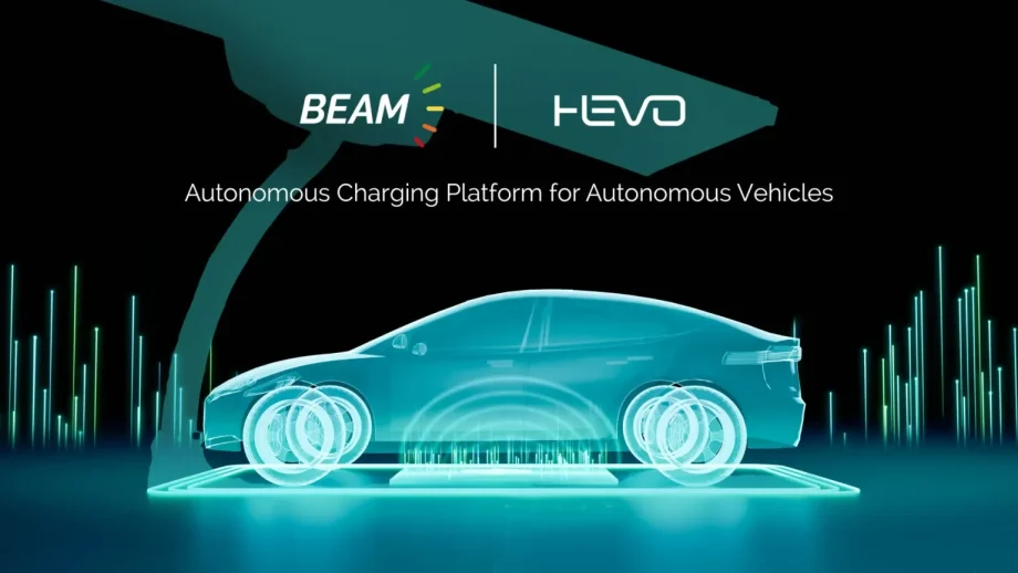 Graphic illustrating Beam Global and HEVO’s autonomous wireless EV charging platform designed to support autonomous vehicles and electric fleets using solar-powered charging infrastructure.