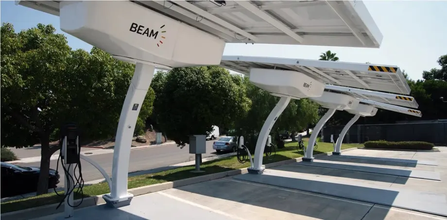 Beam Global EV ARC solar-powered charging stations installed in Stanislaus County, California, providing off-grid EV fleet charging with on-site renewable energy.