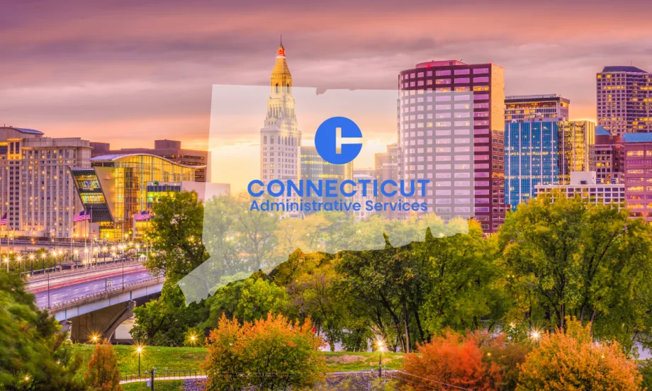 CT outline over a picture of a CT town with the DAs logo over it