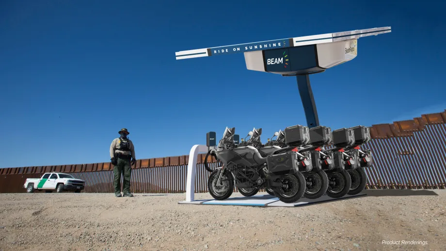Beam Global's New Transportable Off-grid Law Enforcement Electric Motorcycle, Charging Bundle