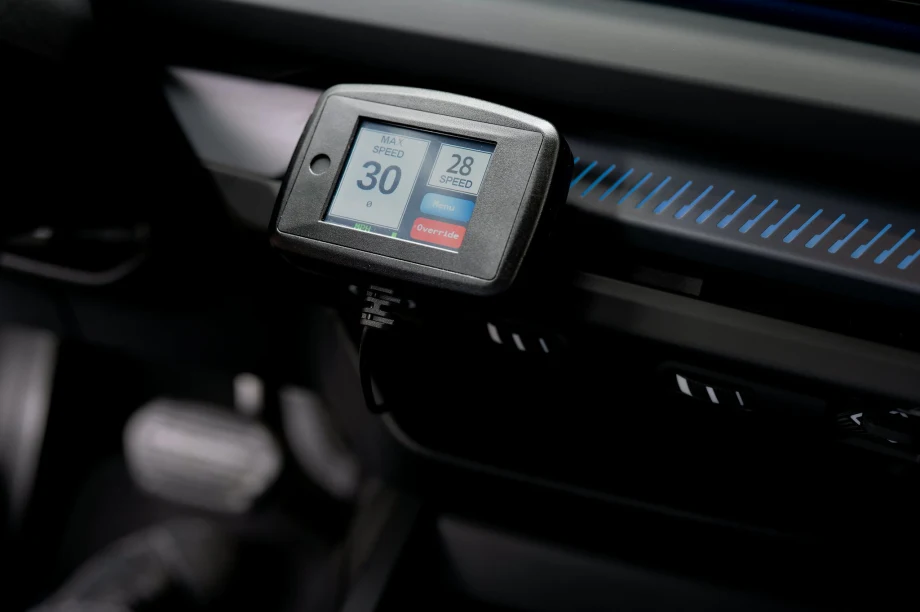 Digital vehicle display showing speed and driving information