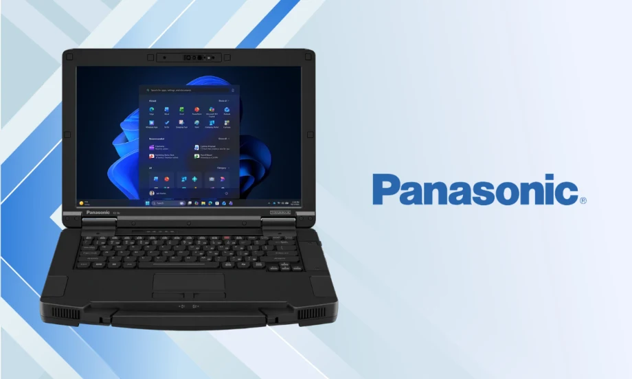 Panasonic TOUGHBOOK 56 rugged laptop with Windows interface displayed, designed for field use with durable build, modular components, and advanced connectivity features.