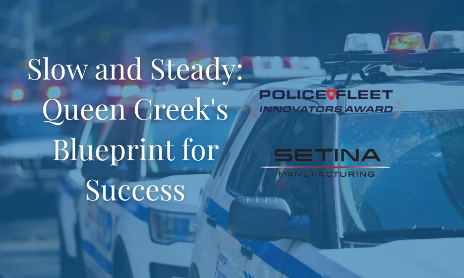 A background of cop cars with the title "Slow and Steady: Queen Creek's Blueprint for Success."
