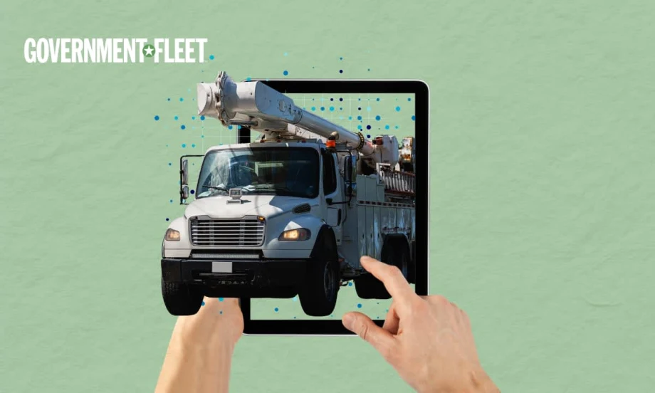 a GRAPHIC OF A TABLET WITH a VEHICLE AND GF LOGO.